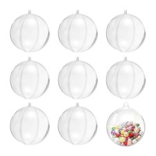 10Pcs Round Clear Fillable Balls Ornament with No Hole Pearl, 3.5Inch Hanging