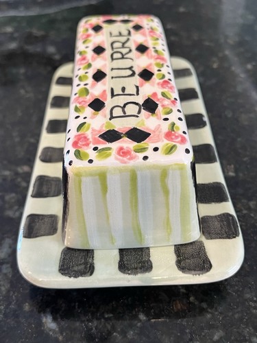 Butter Dish Ceramic French Country Farmhouse Kitchenware Beurre Hand painted - Picture 8 of 8