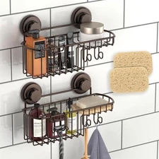 HASKO 2 Pack Shower Caddy Suction Cup with Hooks & Soap holder Includes 2 Savers