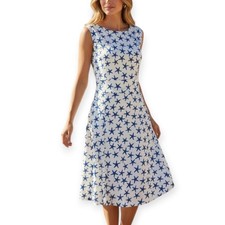 Nine West Women’s 8 Fit & Flare Sleeveless Dress White with Blue Starfish Print