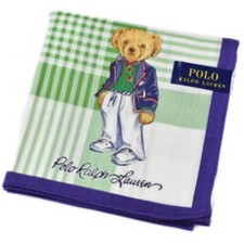 Polo Ralph Lauren Bear Handkerchief Cotton Green Plaid Made in Japan New