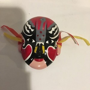Vintage Chinese Hand Painted Kabuki Mini Opera Mask 4" Wall Decor Ceramic