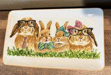 Pier 1 Imports Porcelain Easter Bunny Rabbit  14" Rectangle Serving Dish Tray