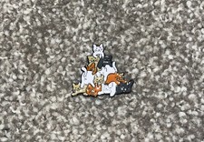 Cartoon Pile Of Cats Lapel Pin Black White Brown Orange