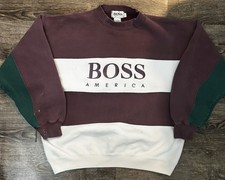 90  s Vintage Hugo Boss America Embroidered Color Block Crewneck Sweatshirt Large