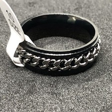 Fidget Spinner Stainless Steel Ring Black w Rotating Silver Chain Size 10 NEW