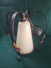 Plafoniera antica in ferro battuto accenti Fleur-de-lis paralume vetro scorie francese