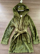 Wonder Nation Boys Green Dinosaur Hooded Fleece Belted Robe Size 6-7