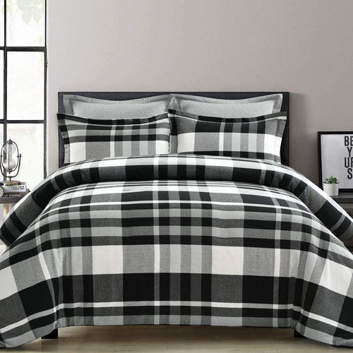 Gray and White Farmhouse Recycled Yarn-Dyed Cotton Plaid 5-Piece Comforter Se... - Picture 2 of 9
