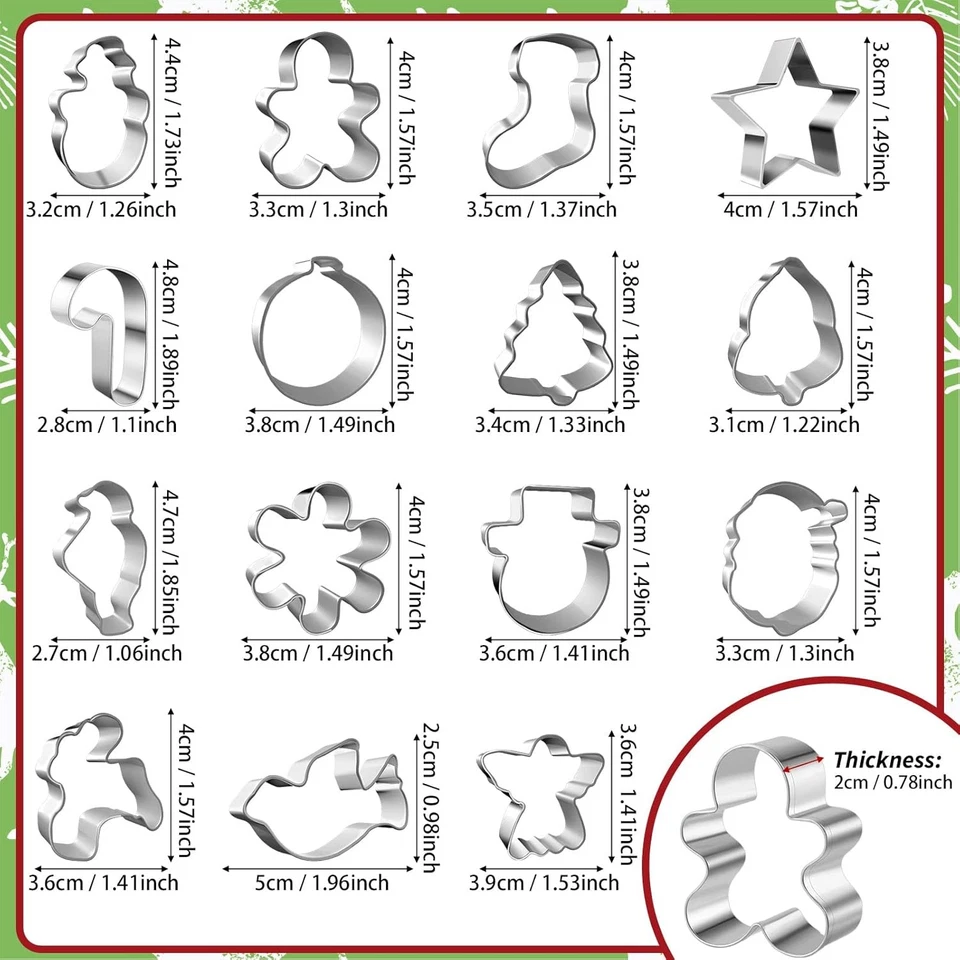 15 Stück Mini Ausstechformen Weihnachten Edelstahl Keksausstecher Set Backen - Bild 2 von 4