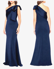 Betsy  Adam Satin Bow Mermaid Gown Dress Sz 8 navy C  1108