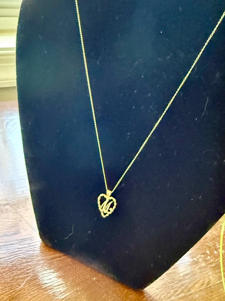 Estate 14K твердого желтого золота сердце письмо M инициал ожерелье - Изображение 2 из 4