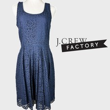 J.Crew Factory Navy Blue Floral Lace Fit & Flare Dress 41642 Size 6