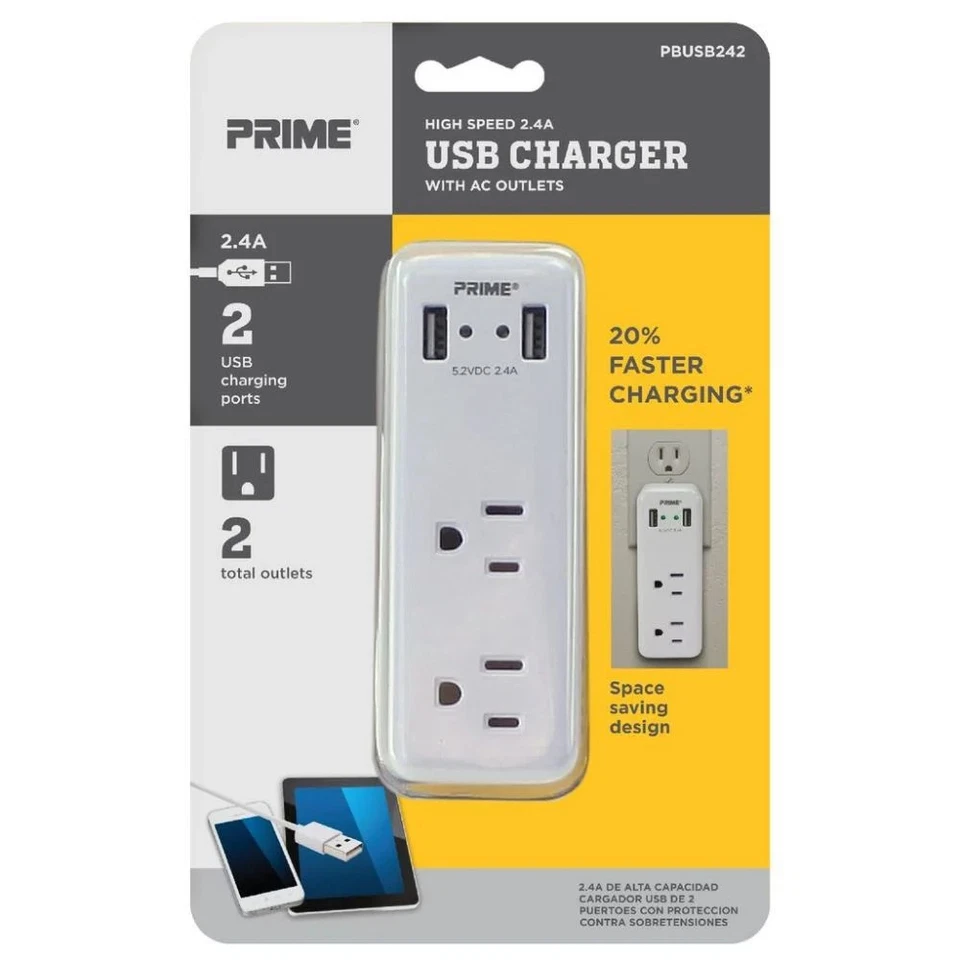 Prime 3 Prong 2 Outlet With 2 Port Usb Charger — 第 2/3 张图片