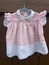 Vintage Cherubs Smocked Pink Dress Puff Sleeves Baby Girl Size 12 Months