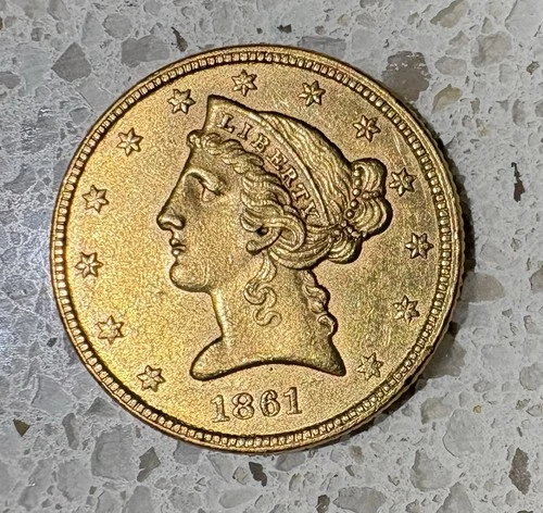 1861 Liberty Head Five Dollar Gold Coin $5