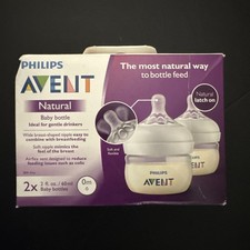 Philips Avent Natural Baby Bottles First Flow Nipple 2 Bottles 2oz/60ml - NEW