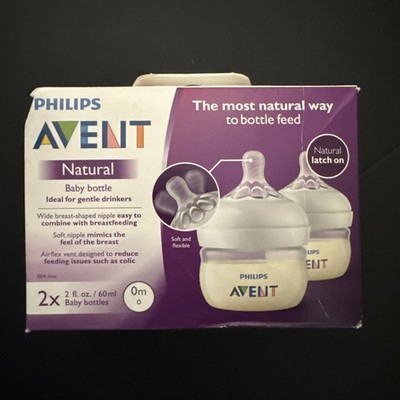 Philips Avent Natural Baby Bottles First Flow Nipple 2 Bottles 2oz/60ml - NEW