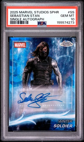 Sebastian Stan 2025 Topps Chrome Marvel Studios Sapphire Auto PSA 10