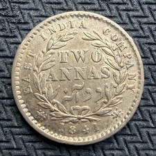 1841 2 India-British Annas Queen Victoria  Silver