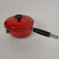 Le Creuset Red Cast Iron Enameled 18cm Sauce Pan Spout w Lid Excellent Condition