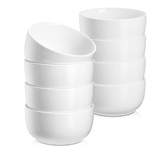 Jassceram Cereal Bowls Set of 8, 350ml Small Ceramic Bowls for Soup, Rice, Ice