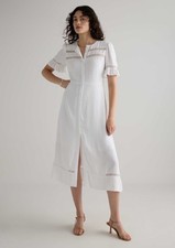 NWT Quince Lightweight Crepe Lace Inset MidiDress in Ivory XS