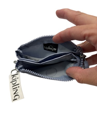 Kipling Pebble Blue Mini Zipper Coin Purse Pouch Organizer - Picture 3 of 3