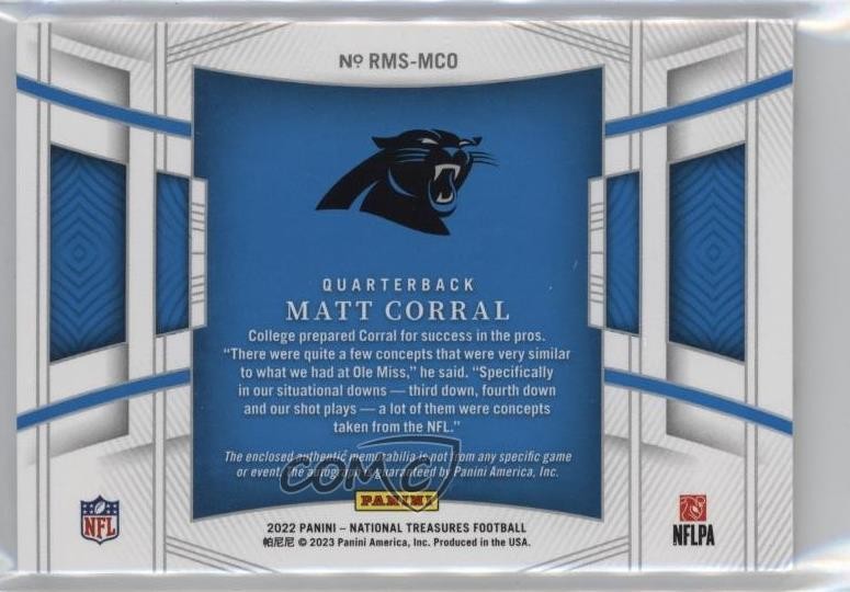 2022 Panini National Treasures RPA 20/99 Matt Corral Rookie Patch Auto RC view 2