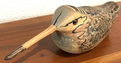 WEK 9'' Wood Carved American Woodcock Sandpiper Decoy Bird Will E. Kirkpatrick