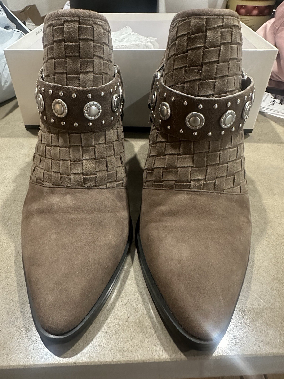 Senso Hanna Women’s Suede Woven Ankle Boots Block Heel Brown EU 39