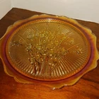 Vtg Jeanette Carnival Glass 12" Platter Herringbone Iris Marigold Cake Plate