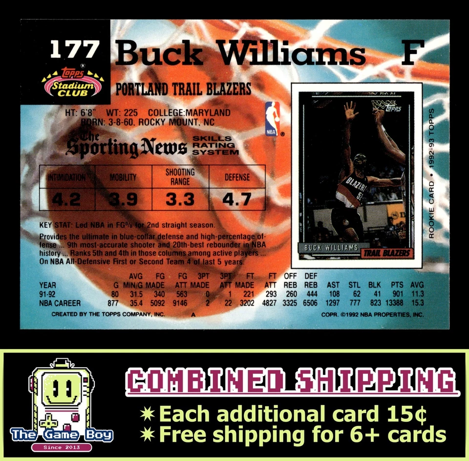 1992-93 Stadium Club #177 Buck Williams Portland Trail Blazers - Image 2 of 2