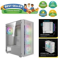 White Gaming PC Case with Tempered Glass  RGB - 4x 120mm ARGB Fans Included