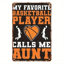 Vintage Basketball Metal Sign Rustic Heart-Shaped Silhouette Man Cave Wall Decor