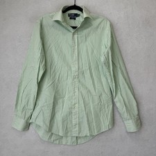 Polo Ralph Lauren Shirt Mens 15.5 Green Striped Custom Fit Long Sleeve Dress