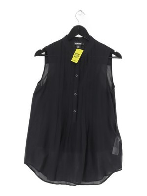 DKNY Damen Bluse S schwarz Seide mit Elasthan ärmellos Kragen Basic