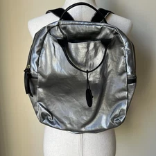 Jack Gomme Lami Linen Silver Backpack Black Straps Handles