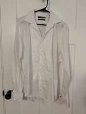 Saks Fifth Avenue White Pleated Tuxedo Shirt Slim 15.5 34/35 Cotton French Cuff