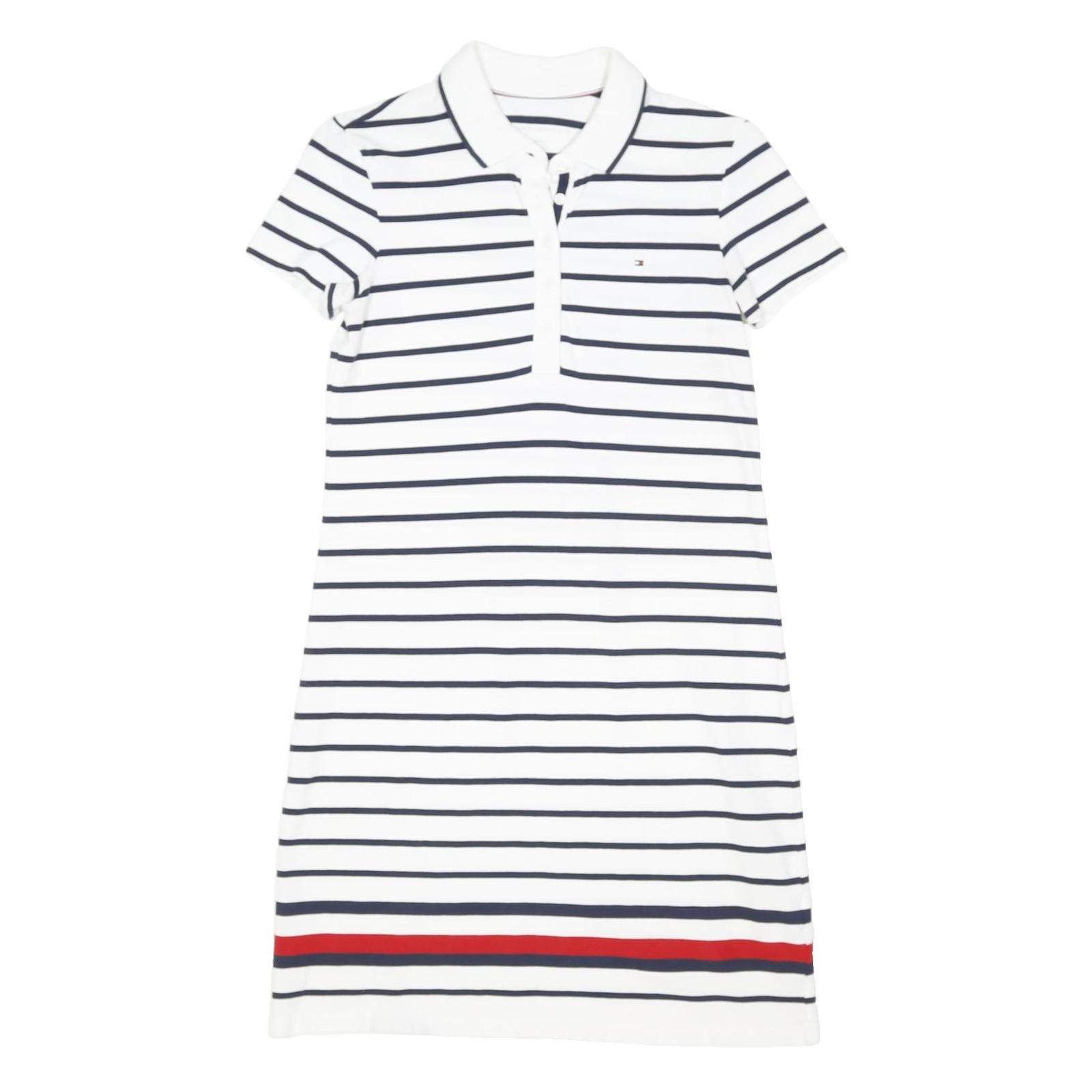 TOMMY HILFIGER Womens White & Navy Stripe Polo Cotton Blend Mini Dress XS Casual