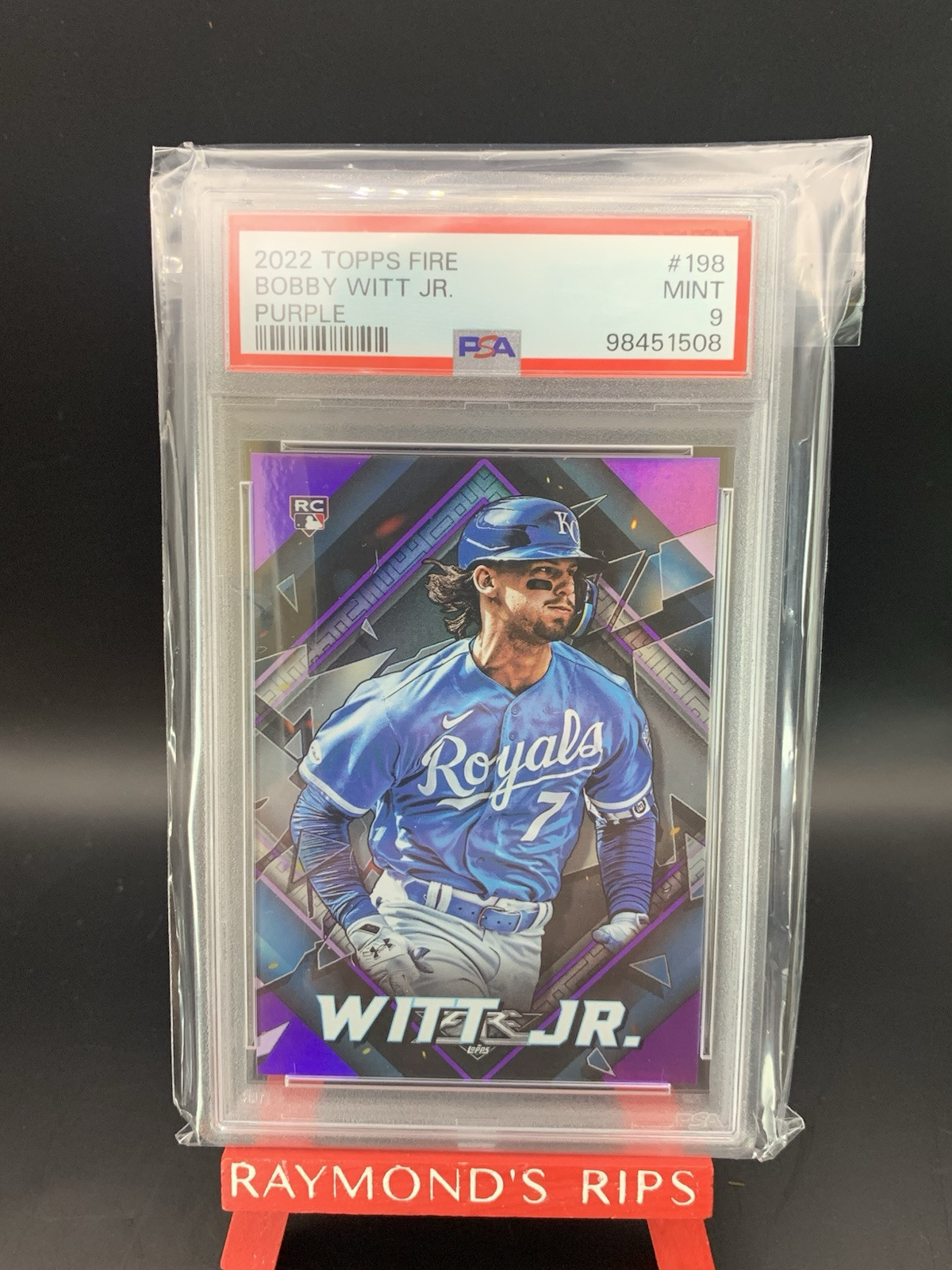 2022 Topps Fire Bobby Witt Jr RC Purple Foil /99 Royals #198 PSA 9