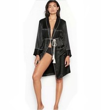 Victoria  s Secret Limited Edition Black Polka Dot Tassel-Tie Satin Robe Sz L