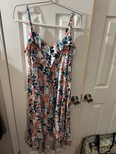 Torrid Womens White Green Vneck Full High Low Tropical Floral Midi Dress Size 2