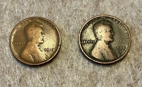 1915 P-D Lincoln Wheat back Pennie’s, 2 coin set. Free Shipping