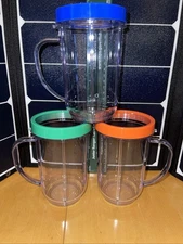 Magic Bullet Blender Replacement Mug Cups Lids Lip Rings ~ Set Of 3