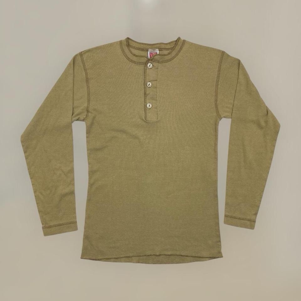 VTG 80s Long John's Classic Basic Solid Henley Th… - image 1