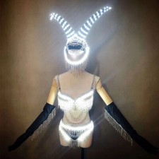 2024 LED light dance costume with sparkling rhinestone tassels, bikini set