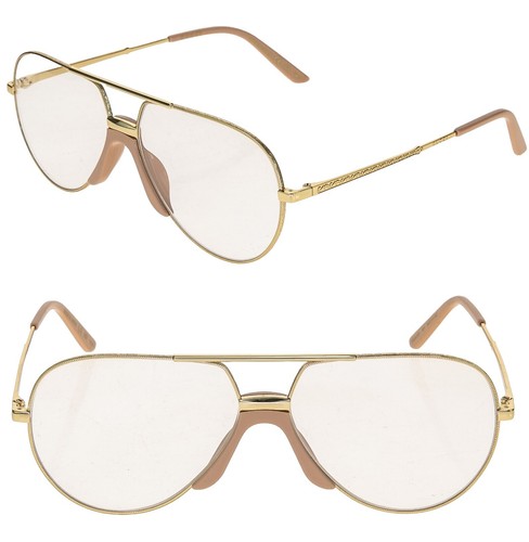 GUCCI 0432 Gold Clear Crystal Aviator Metal Retro Sunglasses