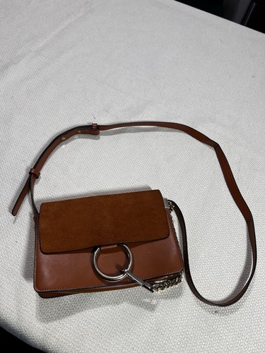 CHLOE Faye Small Leather Suede Crossbody Shoulder Bag Tobacco Brown