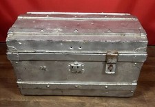 Metal Luggage Steamer Travel Dome Top Trunk Storage Chest Stage Prop Large VTG